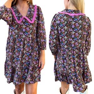 Entro Floral Mini Dress Black Medium M